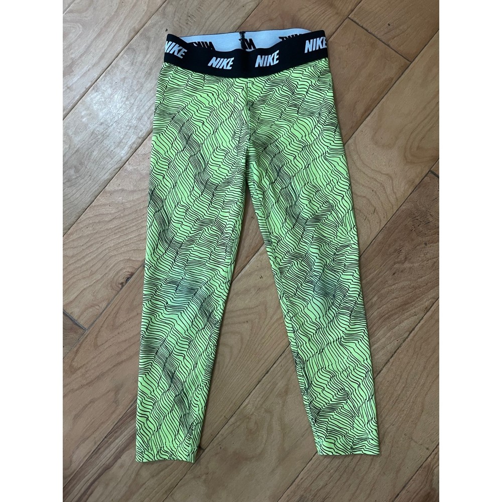 Nike Dri Fit 3-4 Yrs.Unisex Athletic Pants Neon Green Yellow Black Elastic Waist